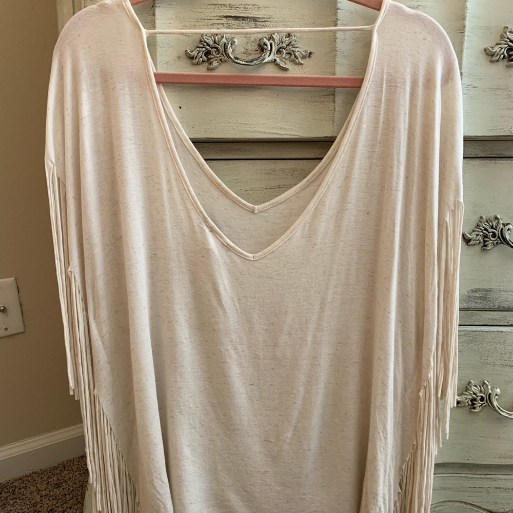 Boho Cream Fringe oversized top